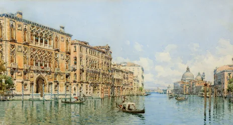 Näkymä Grand Canalille Palazzo Cavalli-Franchettin ja Santa Maria della Saluten kanssa (wc ja kynä paperilla)